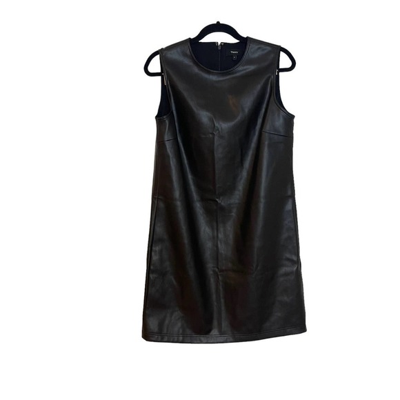 Theory Bedford Mod Vegan Leather Sleeveless Shift Dress Black Women's Size 4 - Picture 5 of 12
